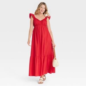 Flutter Cap Sleeve Maxi A-Line Dress - Universal Thread - Red, Small